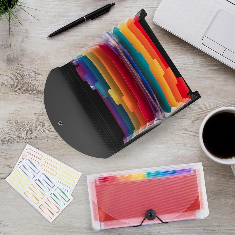 RIEJIN 13 Pocket A6 Receipt Organizer, 2 Pack Small Accordion File Organizer, Coupon Organizer with Labels - Clear and Black - Image 5